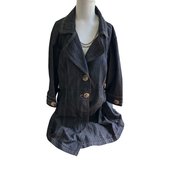 Classic Polished Preppy Y2K L.A. Blues Jacket Size 20W  3/4 Sleeves Denim Trench - Picture 1 of 3